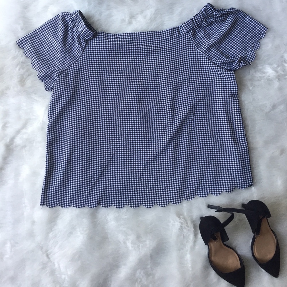 Gingham plaid off the shoulder crop top NWT